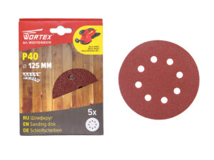 Шлифлист 125мм круг Р40 д/дерева самосцепл. 8 отв. 5 шт. WORTEX