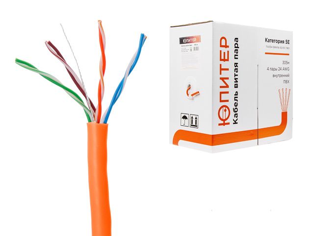 Кабель витая пара U/UTP Cat5E 4х2х24AWG (0.51мм) 305м